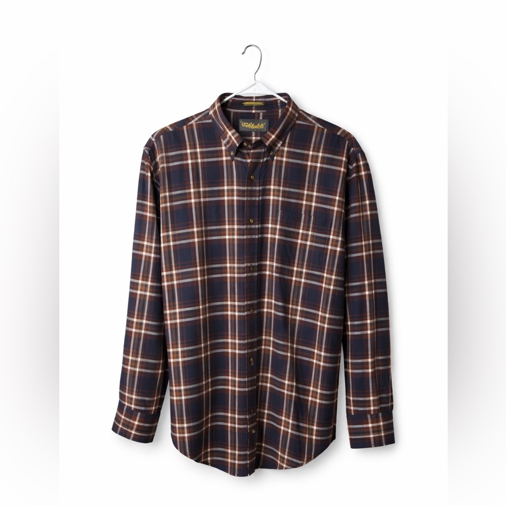 Cabela's Mens Large Plaid Button Down Shirt Wrinkle Free Long Sleeve 100% Cotton